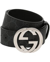 Gucci 4cm Gg Supreme Canvas & Leather Belt - Black