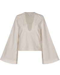 Johanna Ortiz - Embroidered Cotton Flared Sleeve Top - Lyst