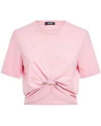 Versace - T-shirt raccourci en coton a logo - Lyst