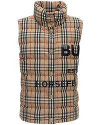 Burberry Check Printed Nylon Down Vest - Natural