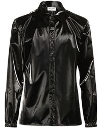 Saint Laurent Camisa de efecto látex brillante - Negro