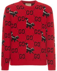 Gucci Pullover Aus Gg-wollstrick - Rot