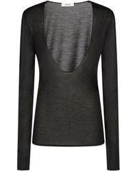Saint Laurent - Scoop Neck Silk Long-Sleeved T-Shirt - Lyst