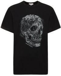 Alexander McQueen - T-shirt Aus Baumwolle Mit Kristallschädel - Lyst