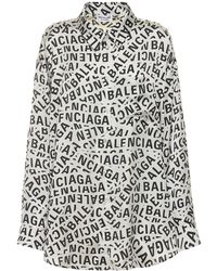 Balenciaga - Camicia in techno raso con logo - Lyst