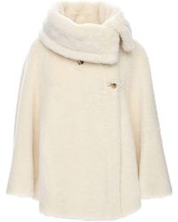 Max Mara Fiacre Fur Effect Wool Blend Cape - White