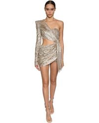 Julien Macdonald One Shoulder Sequin Embellished Dress - Metallic