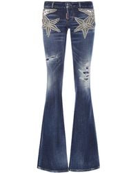 DSquared² - Embroidered Stars Low Rise Flared Jeans - Lyst