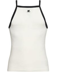 Courreges - Logo Embroidered Cotton Tank Top - Lyst