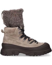 Brunello Cucinelli - 30Mm Suede & Shearling Hiking Boots - Lyst