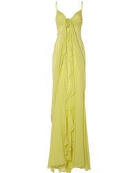 Blumarine - Ruffled Silk Long Dress W/Rose - Lyst