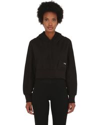 Y-3 Felpa Cropped In Cotone Con Cappuccio - Nero