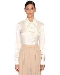 Max Mara Silk Satin Shirt W/knot Collar - White
