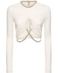 Dion Lee - Embellished Sheer Jersey Cropped Top - Lyst