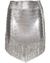 Paco Rabanne Fringed Metallic Mesh Mini Skirt - Gray