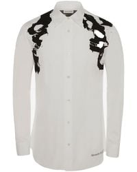 Alexander McQueen Skulls Printed Cotton Poplin Shirt - White