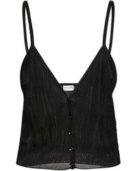 Saint Laurent - Top cropped in maglia a coste - Lyst