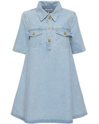 Ganni - Cutline Cotton Denim Mini Dress - Lyst
