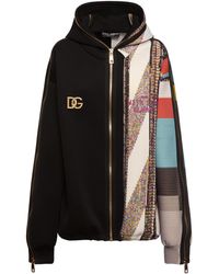 Damen Bekleidung Sport- und Fitnesskleidung Hoodies Training Dolce & Gabbana Baumwolle Zip-up jersey hoodie with leopard print in Braun 