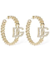 Dolce & Gabbana - Pendientes de aro adornados con logo - Lyst