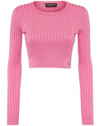 Dolce & Gabbana - Rib Knit Silk Crop Sweater - Lyst