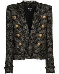Balmain - Button-embellished Metallic Tweed Jacket - Lyst