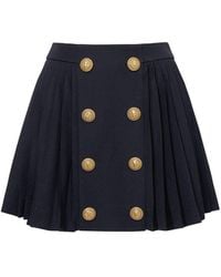 Balmain - Pleated Wool Crepe Mini Skirt - Lyst