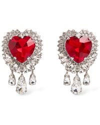 Alessandra Rich - Crystal Heart Earrings W/ Drops - Lyst