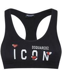 DSquared² - Icon Heart Print Cotton Jersey Bra Top - Lyst