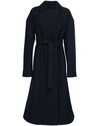 Jil Sander Abrigo De Fieltro De Lana Con Cinturón - Negro