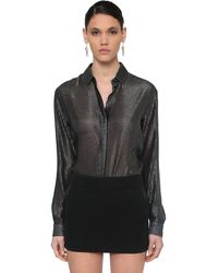 Saint Laurent Chemiser En Lamé Jacquard À Rayures - Noir