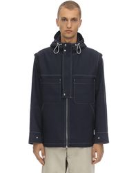Jacquemus Hooded Cotton Blend Canvas Jacket - Blue