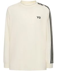 Y-3 - T-shirt manches longues en coton à 3 bandes - Lyst