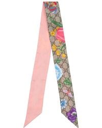 Gucci Flora Printed Silk Scarf - Pink