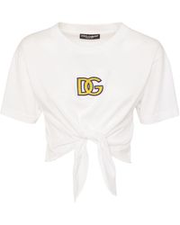 Dolce & Gabbana T-shirt Cropped In Jersey Con Logo - Bianco