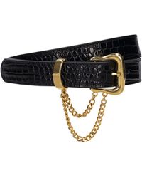 Alessandra Rich - Embossed Leather Belt W/ Chain - Lyst