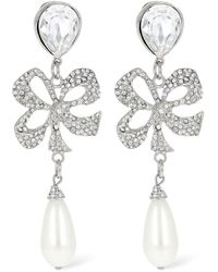 Alessandra Rich - Crystal Bow & Faux Pearl Earrings - Lyst