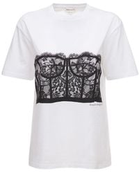 Alexander McQueen - T-shirt blanc en coton à image - Lyst