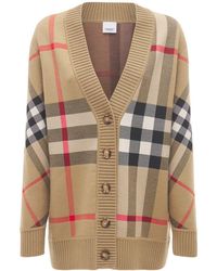 Burberry - Cardigan "caragh" In Misto Lana Check - Lyst