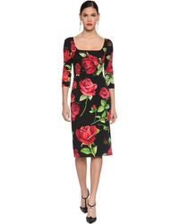 Dolce & Gabbana Midikleid Aus Stretch-charmeuse Mit Druck - Rot