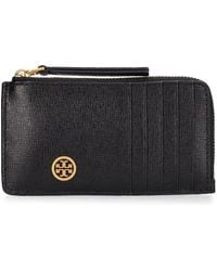 Tory Burch Robinson Patchwork Leather Top Zip Card Case in Natural | Lyst