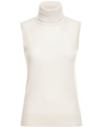 Michael Kors Sleeveless Cashmere Knit Turtleneck Top - White