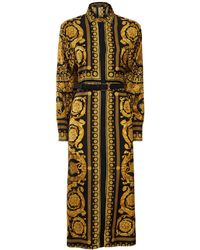 Versace - Barocco Silk Twill Midi Shirt Dress - Lyst