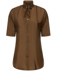 Lemaire - Short Sleeve Fitted Silk Shirt W/ Scarf - Lyst