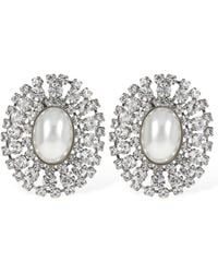 Alessandra Rich - Oval Crystal Earrings W/ Faux Pearl - Lyst