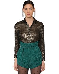 Saint Laurent Camisa De Satinette Con Estampado Animal - Multicolor