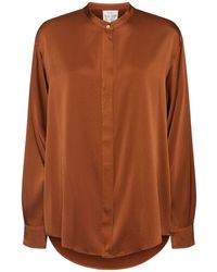 Forte Forte - Stretch Silk Satin Mandarin Collar Shirt - Lyst