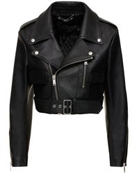 Stella McCartney - Belted Faux Leather Cropped Biker Jacket - Lyst