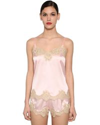 Dolce & Gabbana Top In Raso Di Seta E Pizzo - Rosa
