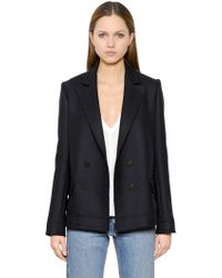 Helmut Lang Manteau En Flanelle De Laine Épaisse - Bleu